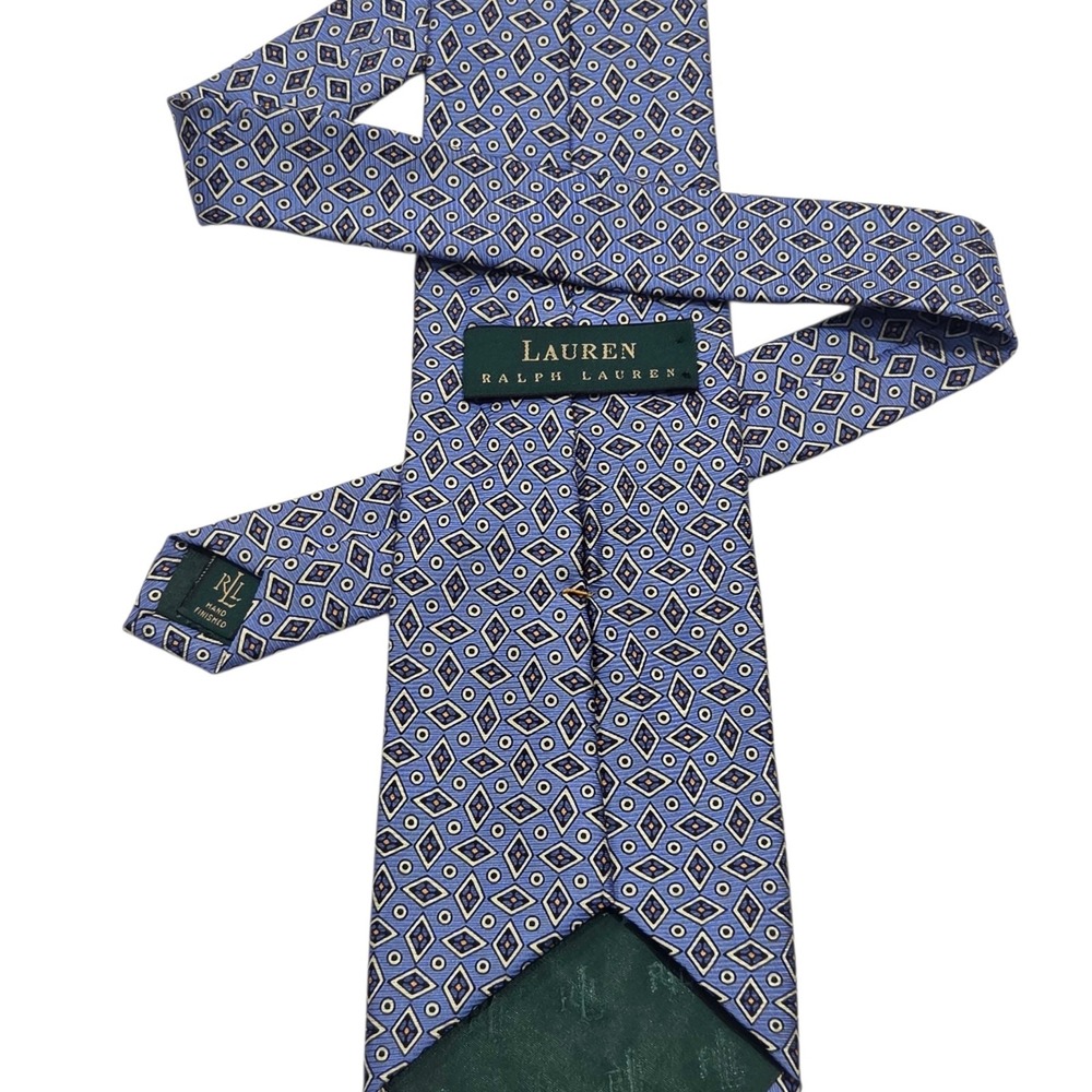 Vintage Lauren Ralph Lauren Blue Diamond Print Geometric Neck Tie‎ Mens Vtg USA
